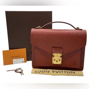 Auth LOUIS VUITTON EUC Epi Monceau 28 Brown 2way Bag W/B/D/Strap